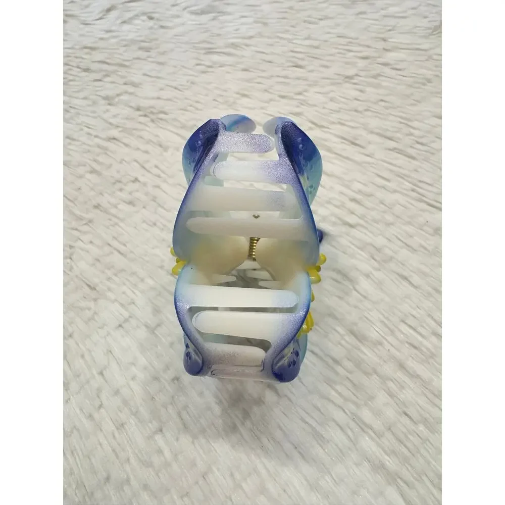 Tropical Hawaiian colorful blue large flower hair claw